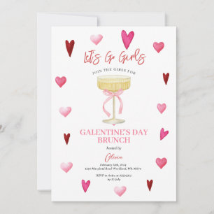 Roze Harten & Champagne Glas Meidenavond Kaart