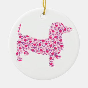 Roze harten Dachshund Keramisch Ornament