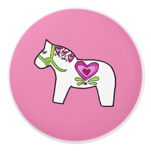 Roze harten Dala Horse Keramische Knop (Voorkant)