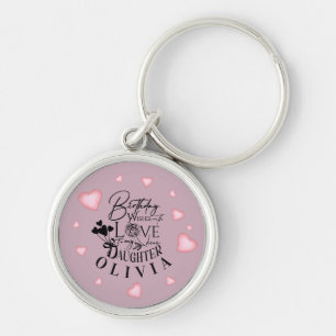 Roze Harten Dochter Verjaardag Tekst Ontwerp Sleutelhanger