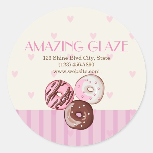 Roze harten Donut Shop Bakery Sticker Label CUTE (Voorkant)