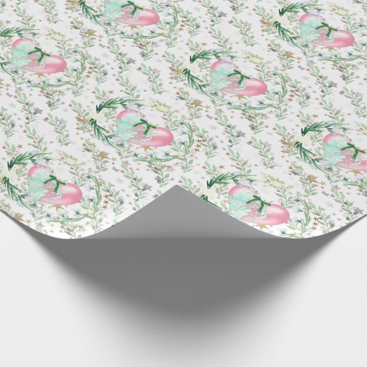Roze harten en bladeren Verpakkingspapier Cadeaupapier (Hoek)