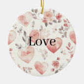 Roze harten en bloemen liefde keramisch ornament (Voorkant)