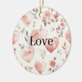 Roze harten en bloemen liefde keramisch ornament (Links)