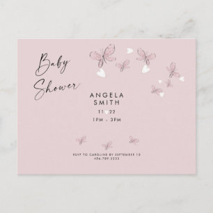 Roze harten en Butterflies Baby shower Uitnodiging