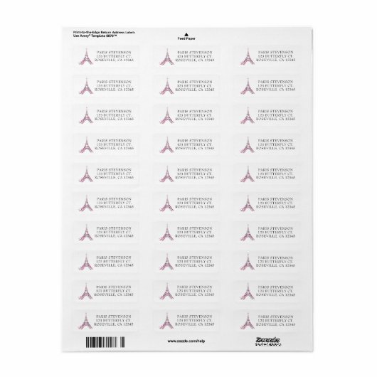 Roze harten en Butterflies Paris Eiffel Tower Etiket (Full Sheet)