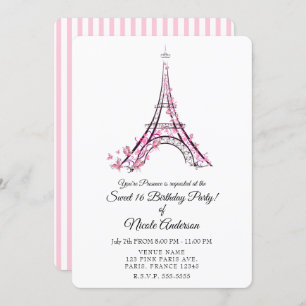 Roze harten en Butterflies Paris Eiffel Tower Part Kaart