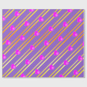 Roze harten en gouden strepen cadeaupapier (Vlak)