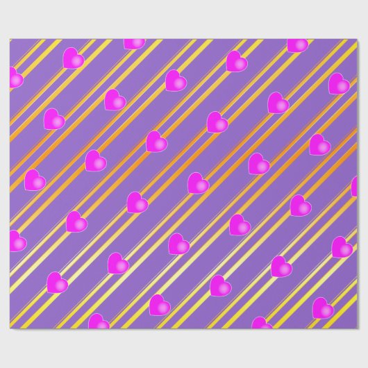 Roze harten en gouden strepen cadeaupapier (Vlak)