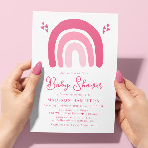 Roze Harten en Regenbogen Baby Shower Kaart