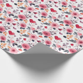 Roze harten en Rozen Cadeaupapier (Hoek)