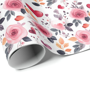Roze harten en Rozen Cadeaupapier