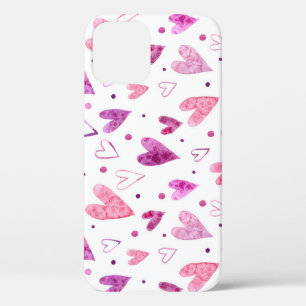 Roze harten en stippen: romantisch genot. iPhone 12 hoesje