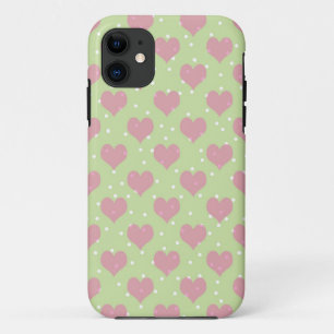 Roze harten en wit poka puntenpatroon iPhone 11 hoesje