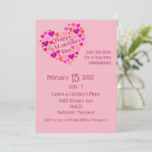 Roze harten Galentijn's Day Party Uitnodiging (Staand voorkant)