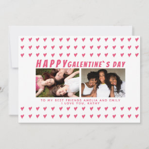 Roze Harten Galentine`s Dag Vrienden 2 Foto Feestdagenkaart