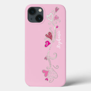 Roze harten Glitter Accent Doodle Art iPhone 13 Hoesje