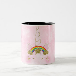 Roze Harten Gouden Regenboog Ster Eenhoorn Hoorn G Tweekleurige Koffiemok