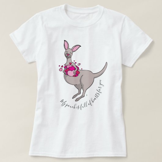 Roze harten grijs kangoeroe T-shirt (Design voorkant)