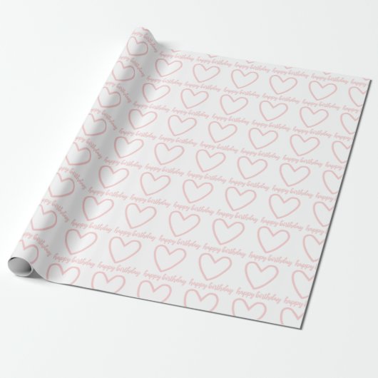 Roze harten Happy Birthday Cadeaupapier (Uitgerold)