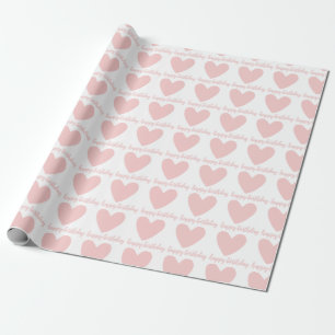 Roze harten Happy Birthday Cadeaupapier