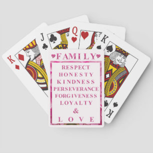 Roze Harten & Lettering, Familie Waarden Game Nigh Pokerkaarten