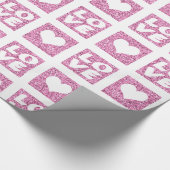 Roze harten liefde faux glitter cadeaupapier (Hoek)