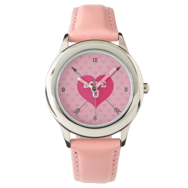Roze harten liefde u aangepaste horloge (Voorkant)