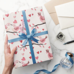 Roze Harten Liefde Vogels Valentijnsdag Trouwen Cadeaupapier