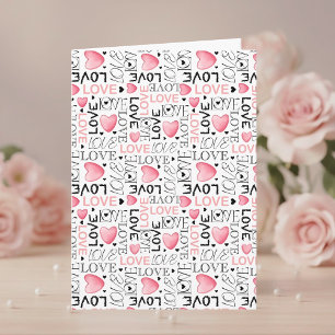 Roze harten liefdes schriftpatroon Fijne Valentijn Feestdagen Kaart