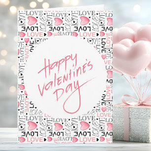Roze harten liefdes typografie Gelukkige Valentijn Kaart