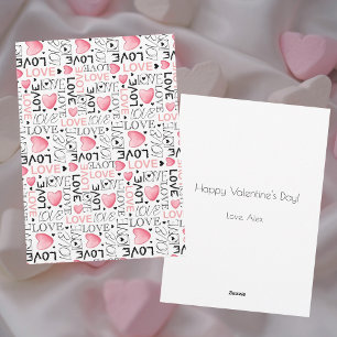 Roze harten liefdesscript patroon gelukkig Valenti Feestdagenkaart