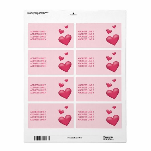 Roze harten met aangepaste tekst etiket (Full Sheet)