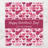 Roze harten met aangepaste tekst Valentijnsdag Wijn Etiket (Enkel label)