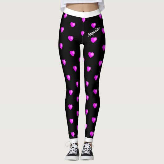 Roze harten met Jouw naam op zwart of uw kleur Leggings (Voorkant)
