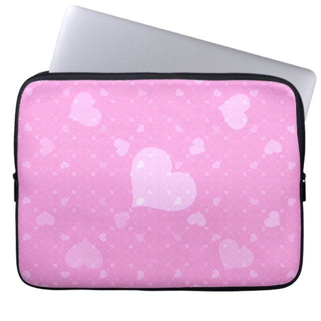 Roze harten met liefde laptop sleeve (Voorkant)