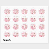 Roze harten met teddybeer en naam ronde sticker (Vel)