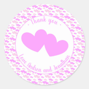 Roze harten met tekst Dank je Ronde Sticker