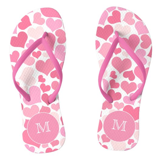 Roze harten Monogram Teenslippers (Voetbed)