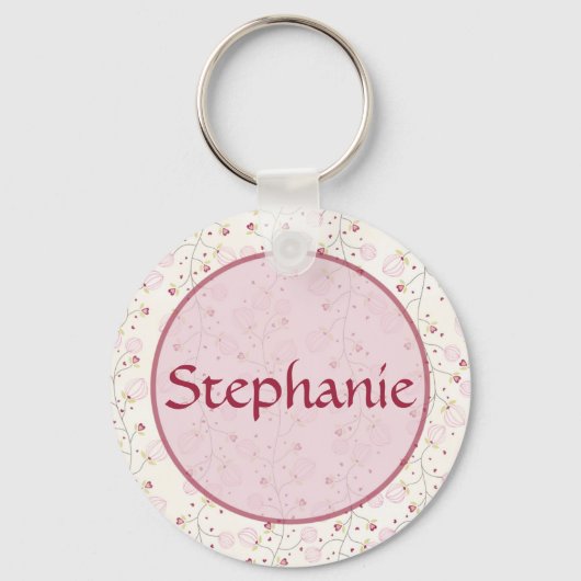 Roze harten naam Button Sleutelhanger (Voorkant)