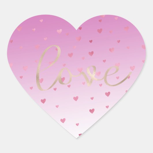 Roze Harten Ombre Goud Liefde Hart Sticker (Voorkant)
