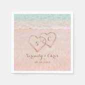 Roze harten op de zandstrandbruiloft servet (Voorkant)