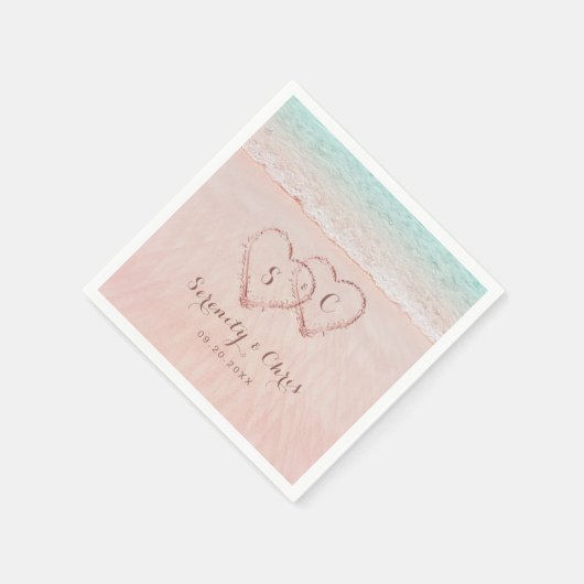 Roze harten op de zandstrandbruiloft servet (Hoek)