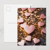 Roze harten op gouden glitter grond Valentijns's Briefkaart (Voorkant / Achterkant)