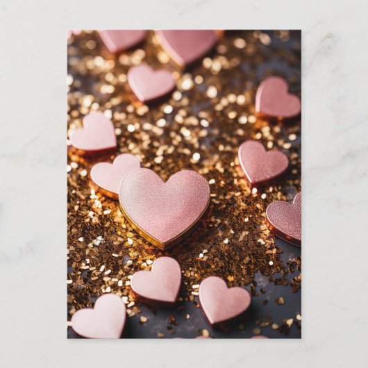 Roze harten op gouden glitter grond Valentijns's Briefkaart (Voorkant)