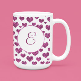 Roze Harten Patroon Elegant Monogram Custom Koffiemok