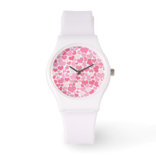 Roze Harten Patroon - Horloge