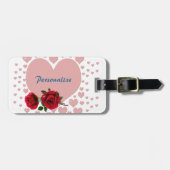 Roze harten rode rozen Romantic personaliseren rei Bagagelabel (Voorkant horizontaal)