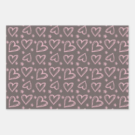 Roze harten Valentijnsdag Love Retro Checker Inpakpapier Vel