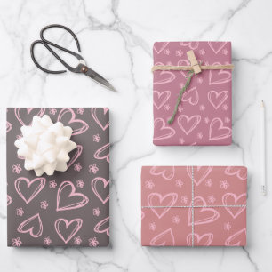 Roze harten Valentijnsdag Love Retro Checker Inpakpapier Vel